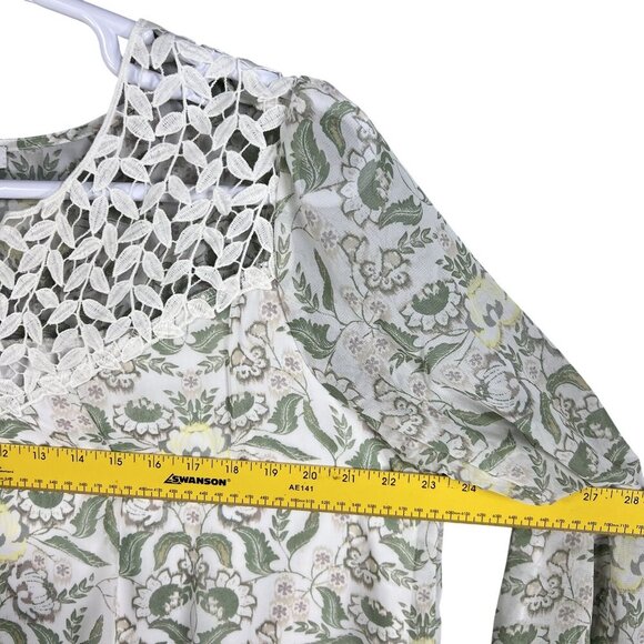 Rose Beverly NWT Womens XL Chiffon Lace Yoke Floral Lined Blouse Smocked Cuffs - Picture 10 of 15